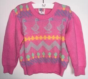 Vintage 80s Popsicle Girls 4 Pink Goose Novelty Sweater